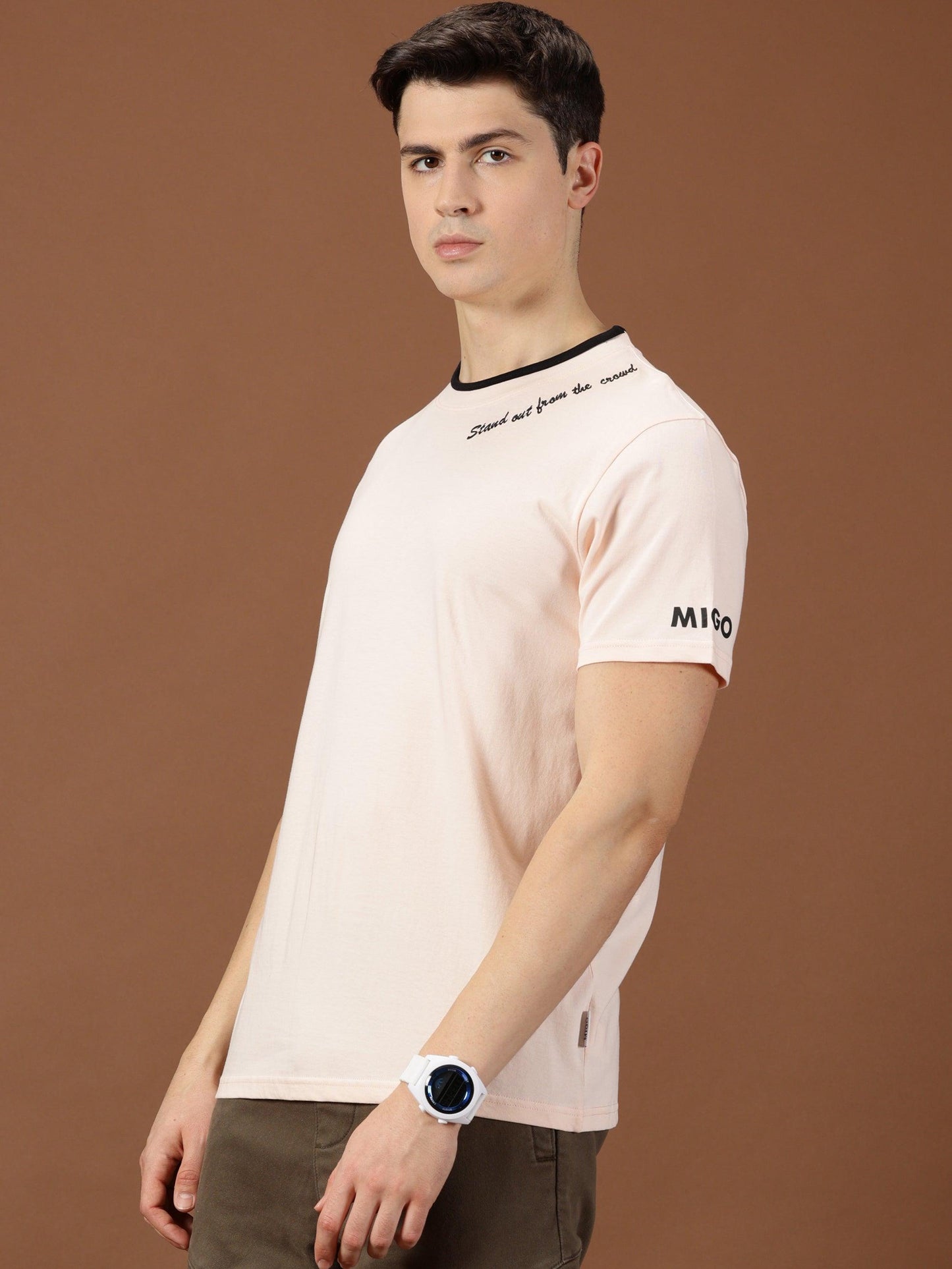 MIGO Men's Crew Neck Peach T-Shirt - MIGO