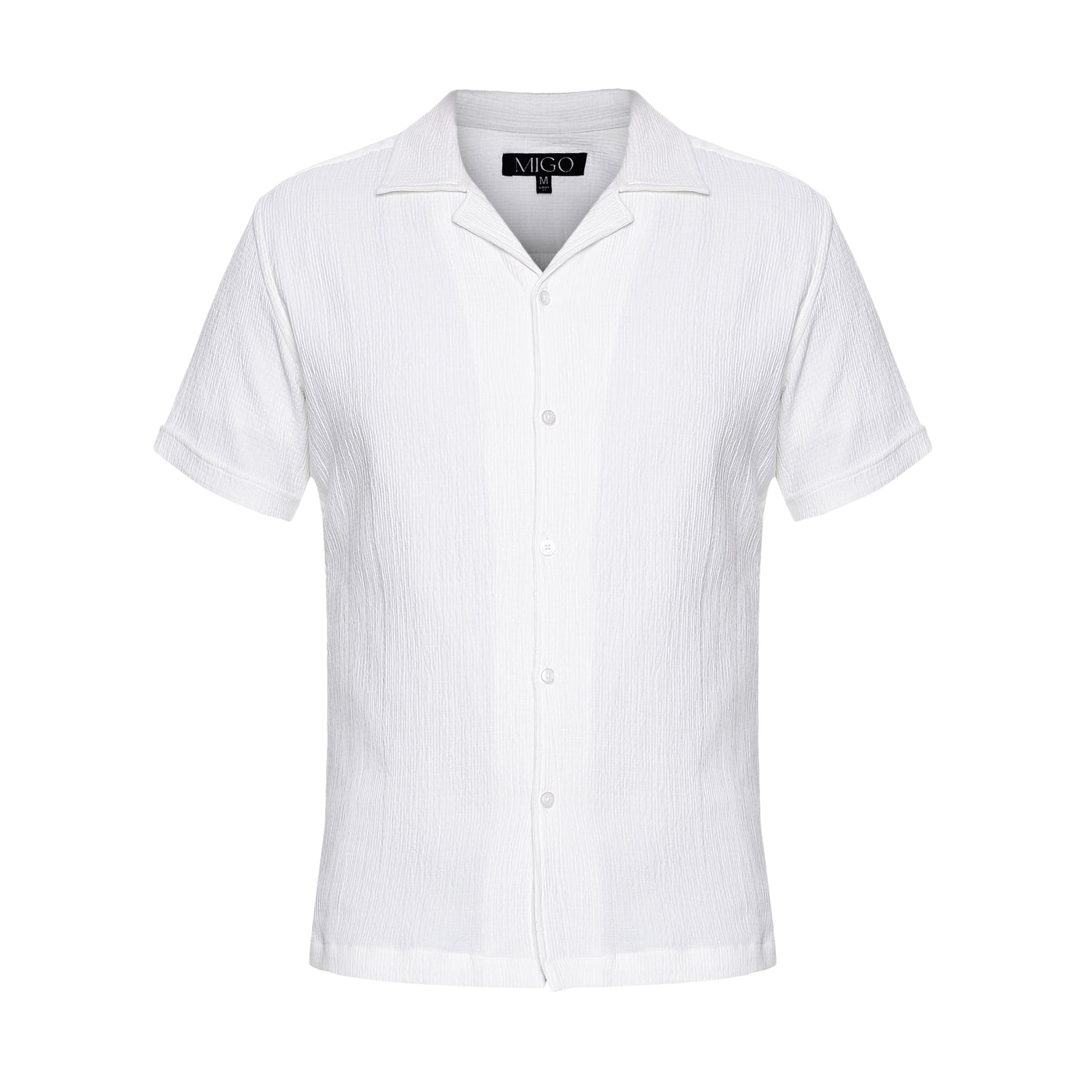Cuban Collar White Seersucker Shirt