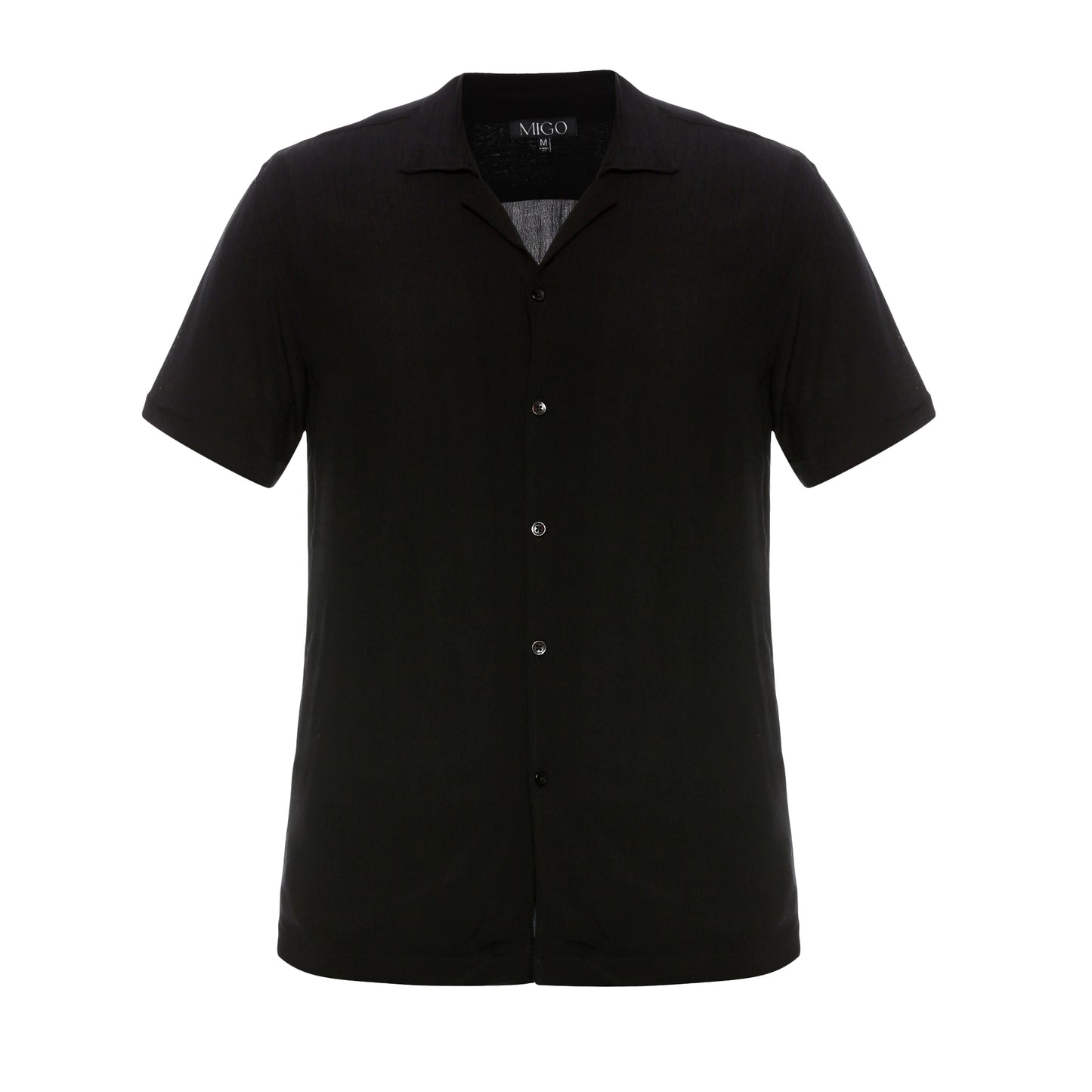Cuban Collar Black Shirt