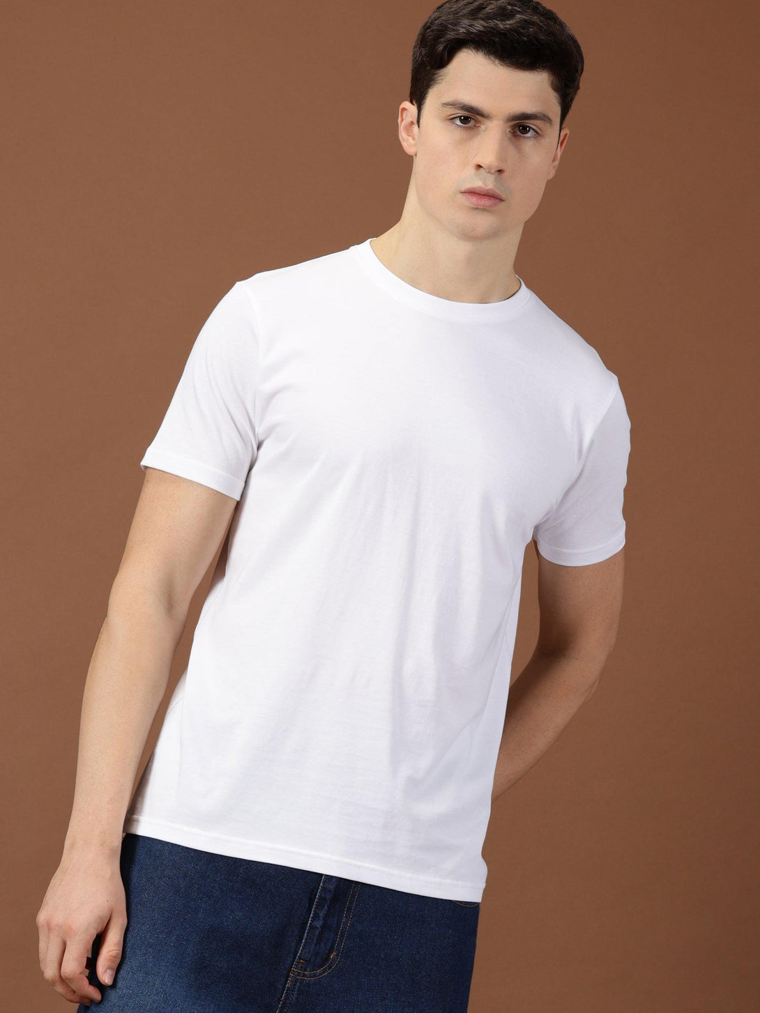 MIGO Men's Plain White Crew Neck T-Shirt - MIGO