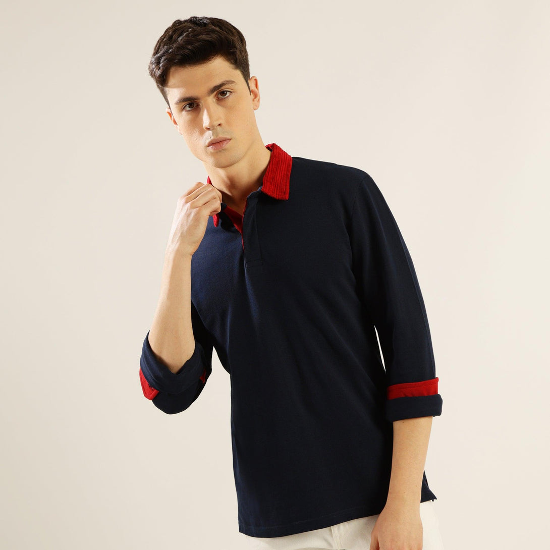 MIGO Men's Full Sleeve Navy Blue Polo - MIGO