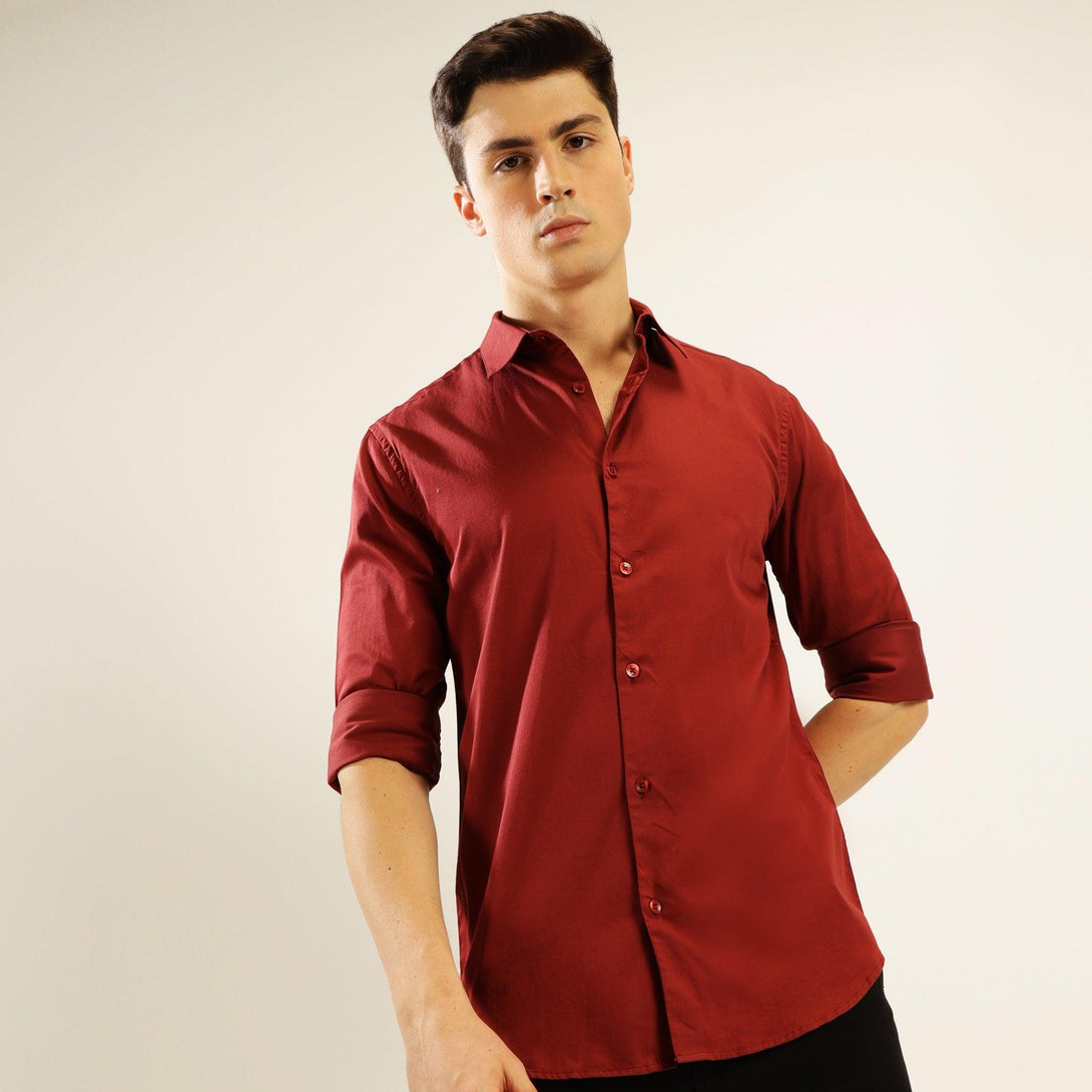 MIGO Men's Premium Satin Maroon Shirt - MIGO