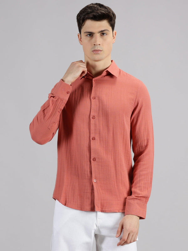 MIGO Men's Plain Linen Shirt Indian Red - MIGO