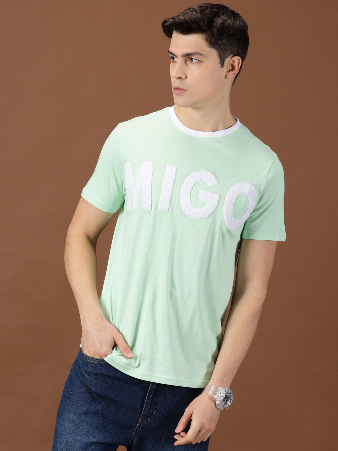 MIGO Men's Crew Neck Mint Green Crew Neck T-Shirt - MIGO