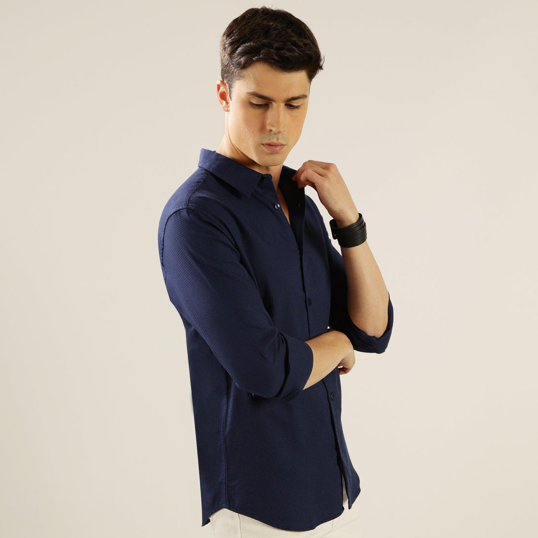 MIGO Men's Blue Plain Textured Shirt - MIGO