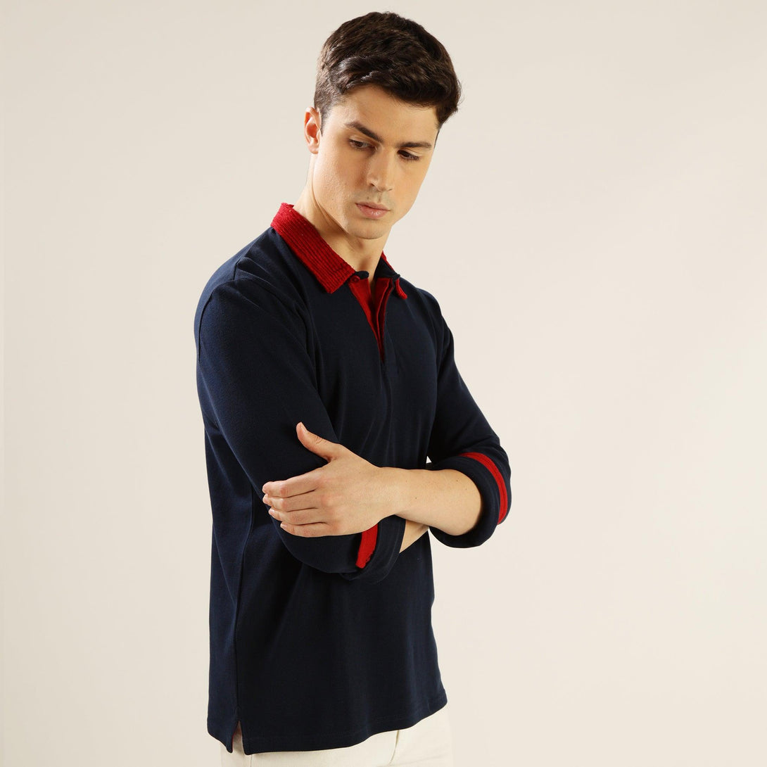 MIGO Men's Full Sleeve Navy Blue Polo - MIGO