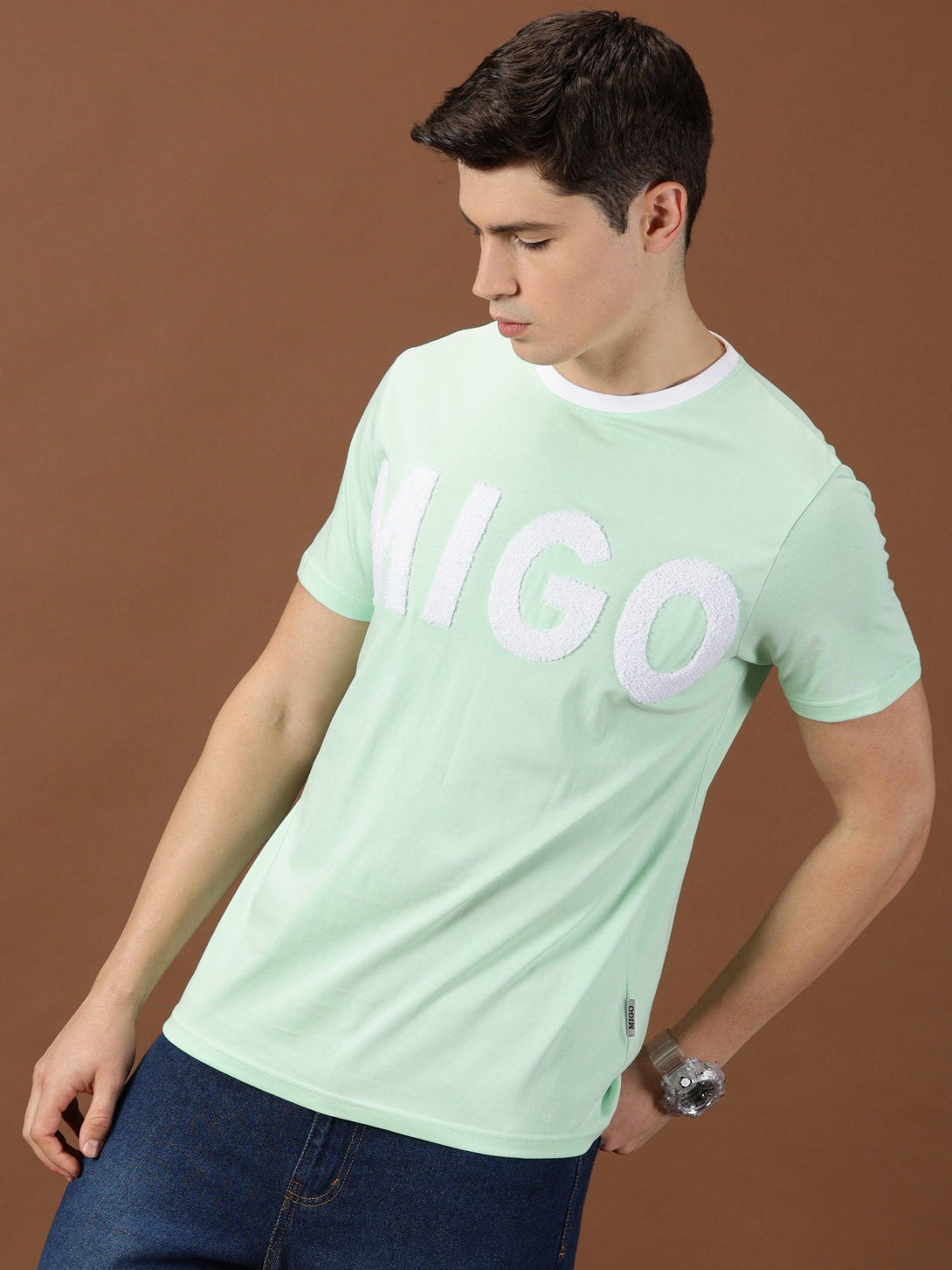 MIGO Men's Crew Neck Mint Green Crew Neck T-Shirt - MIGO