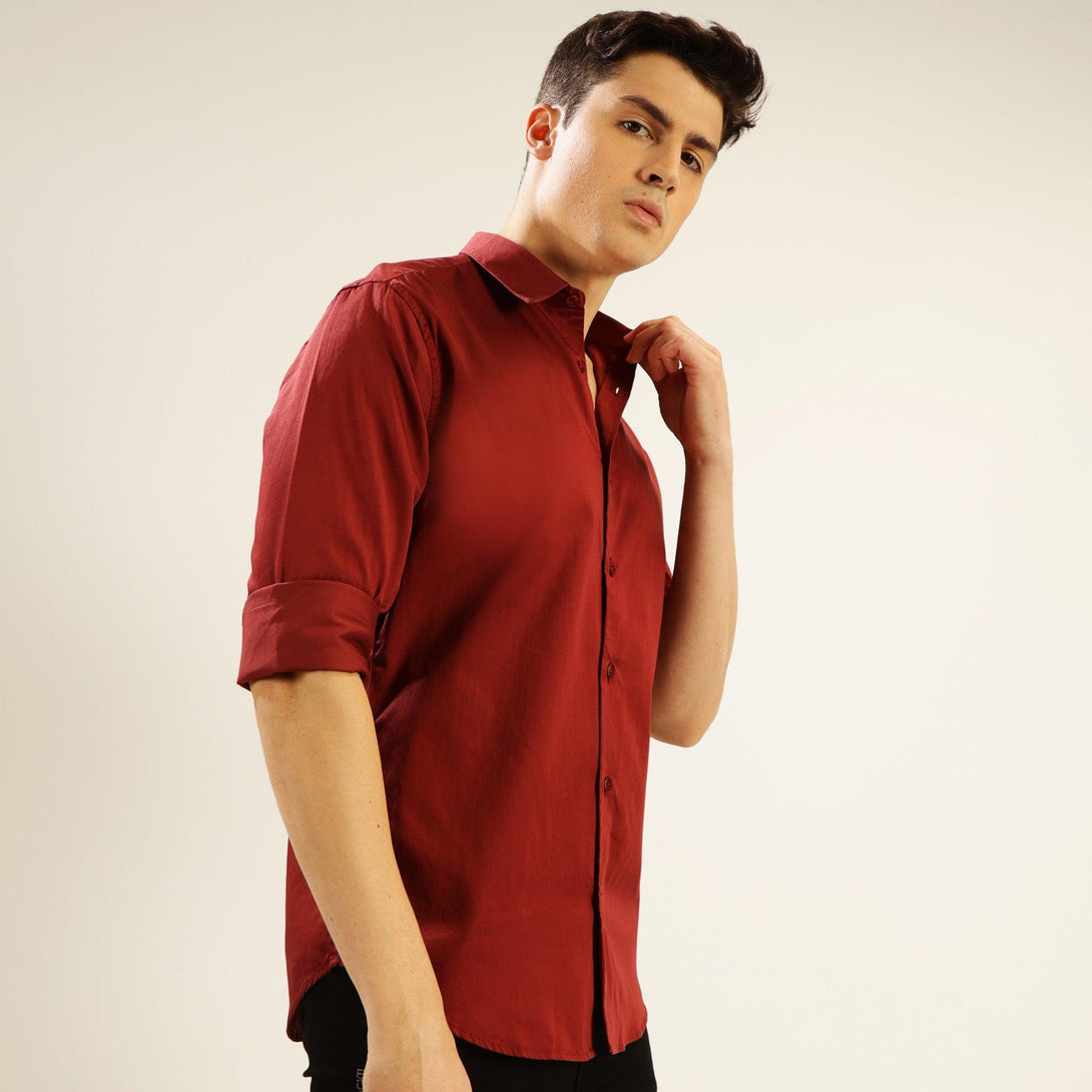 MIGO Men's Premium Satin Maroon Shirt - MIGO