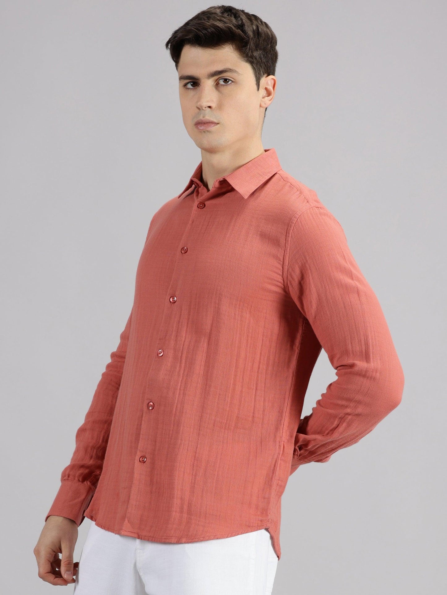 MIGO Men's Plain Linen Shirt Indian Red - MIGO