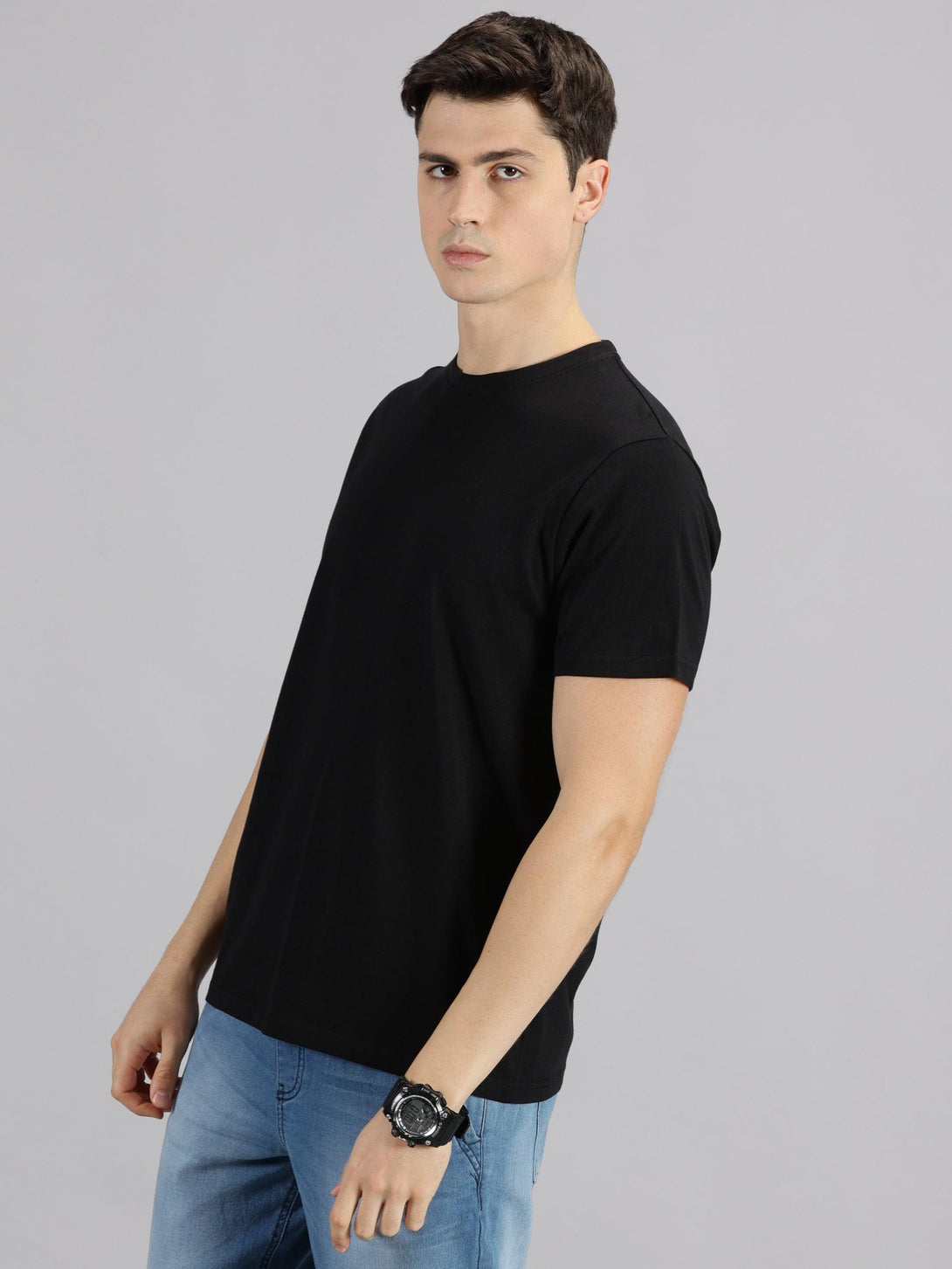 MIGO Men's Plain Black Crew Neck - MIGO