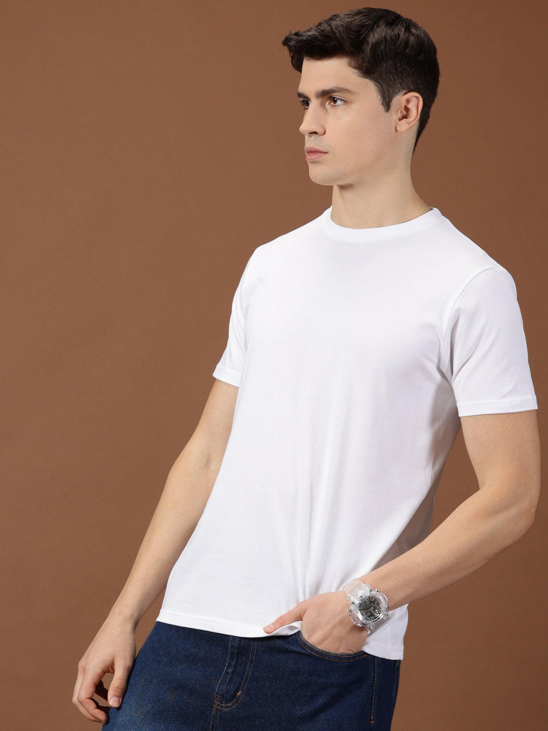 MIGO Men's Plain White Crew Neck T-Shirt - MIGO