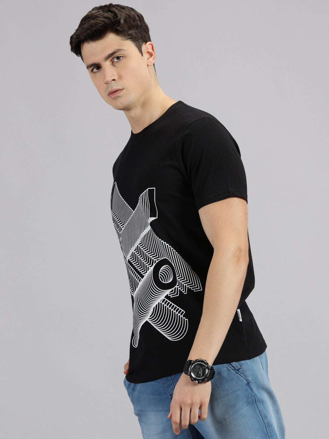 MIGO Men's Black 3D Crew Neck T-Shirt - MIGO