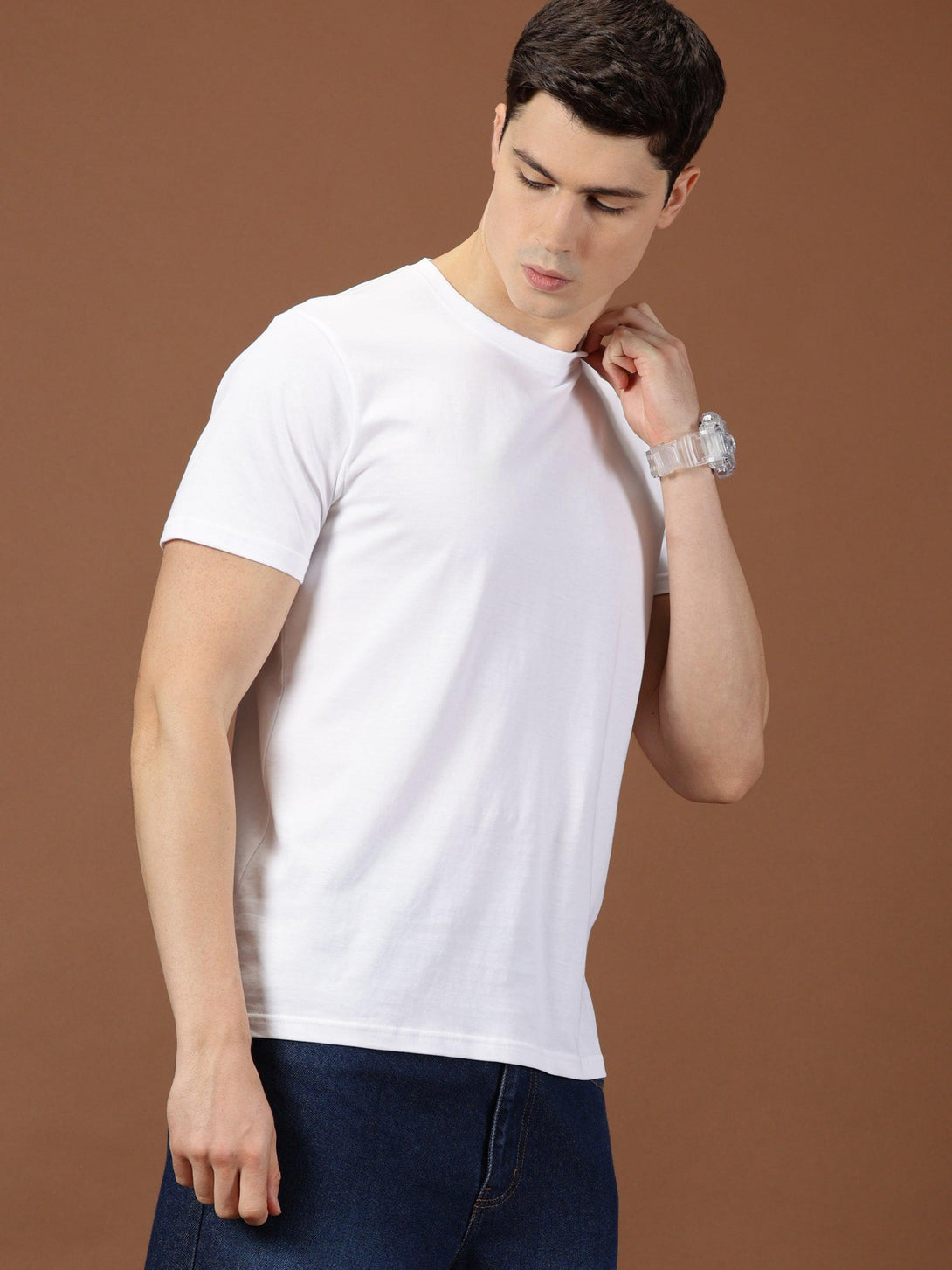 MIGO Men's Plain White Crew Neck T-Shirt - MIGO