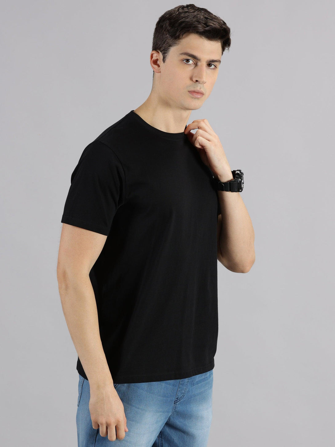 MIGO Men's Plain Black Crew Neck - MIGO