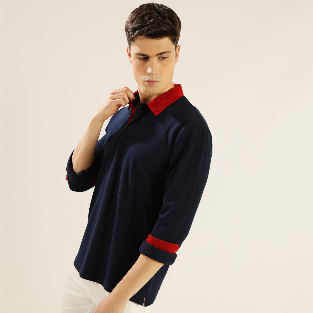 MIGO Men's Full Sleeve Navy Blue Polo - MIGO